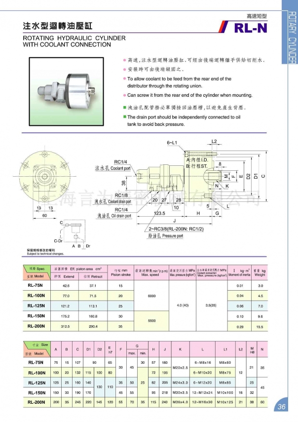 佳贺中实高速短型注水型回转油压缸 RL-N